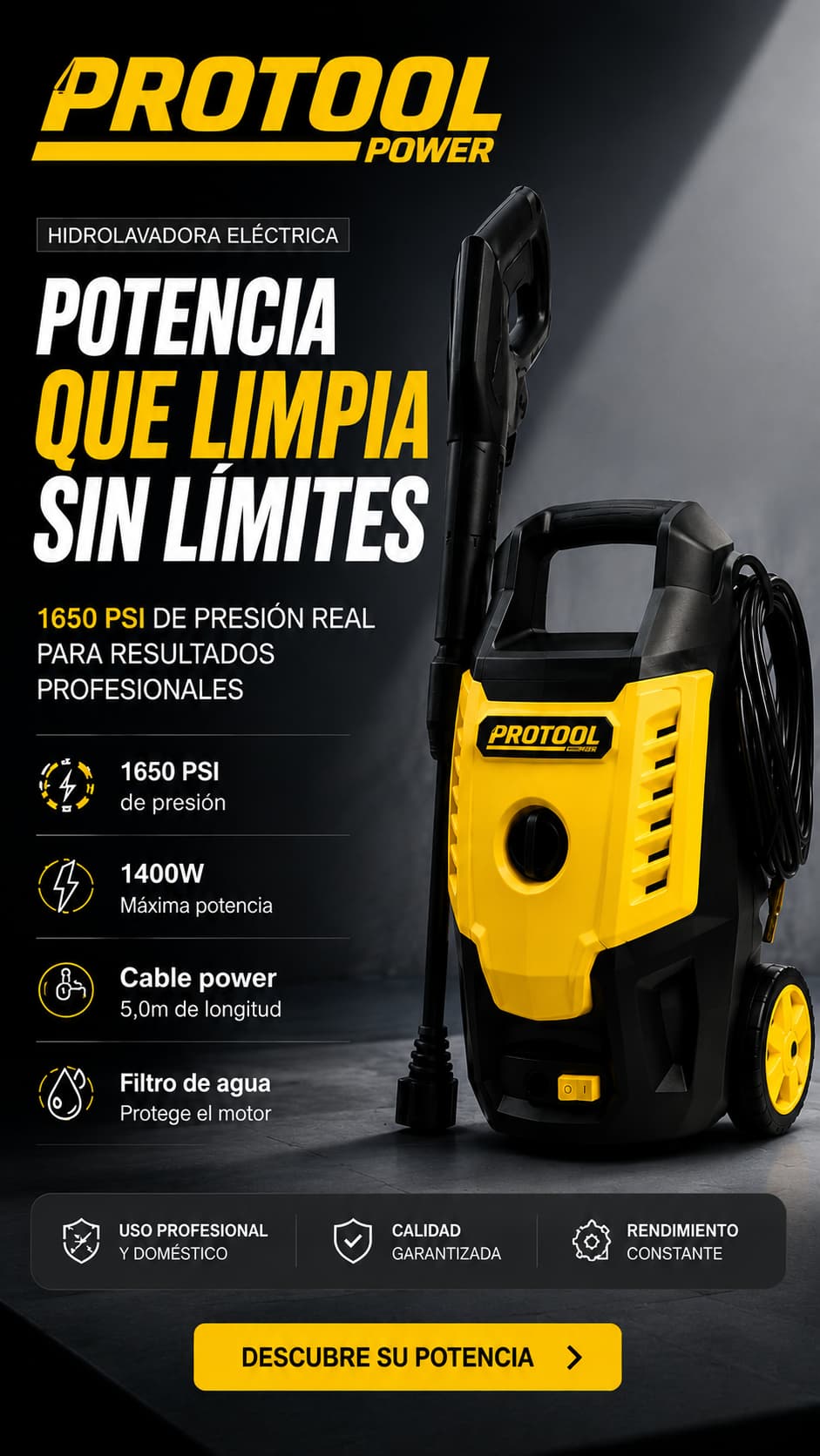 HIDROLAVADORA PROFECIONAL PROTOOL 1650 PSI