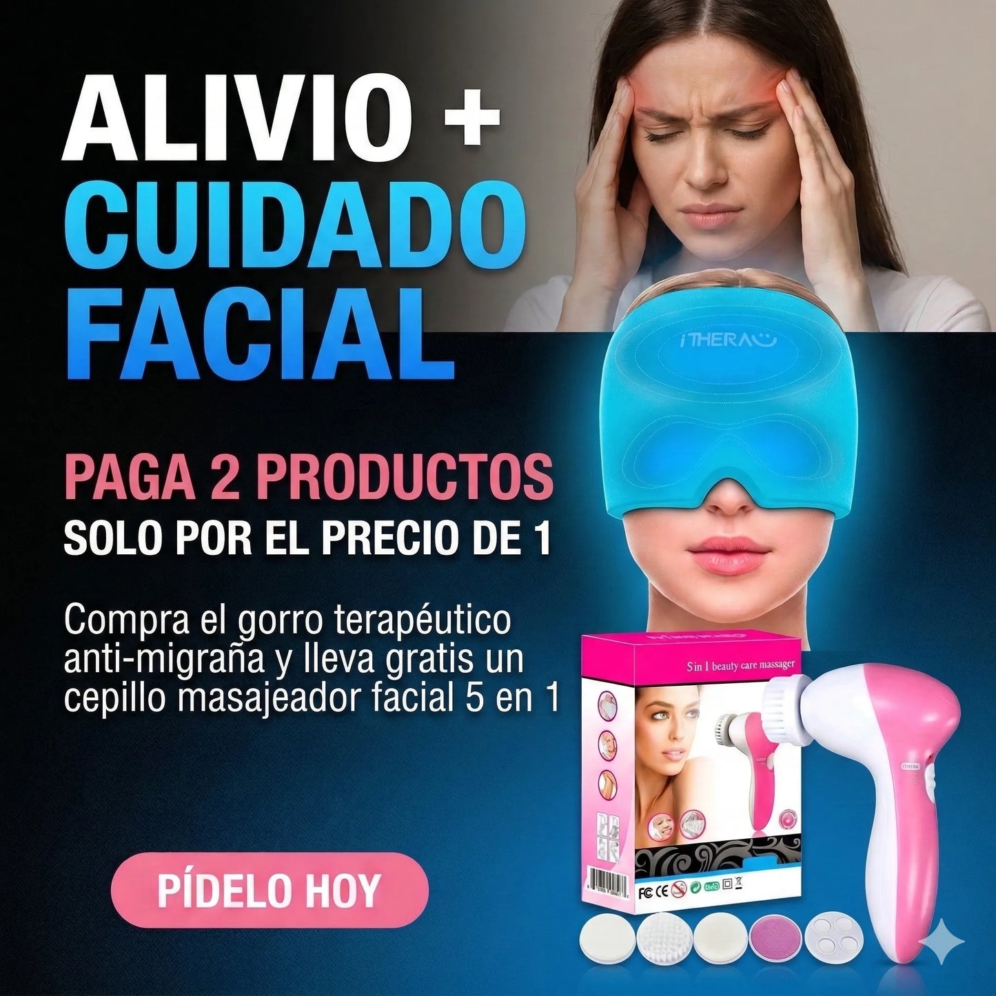 GORRO TERAPEUTICO ANTI-MIGRAÑA + MASAJEADOR FACIAL