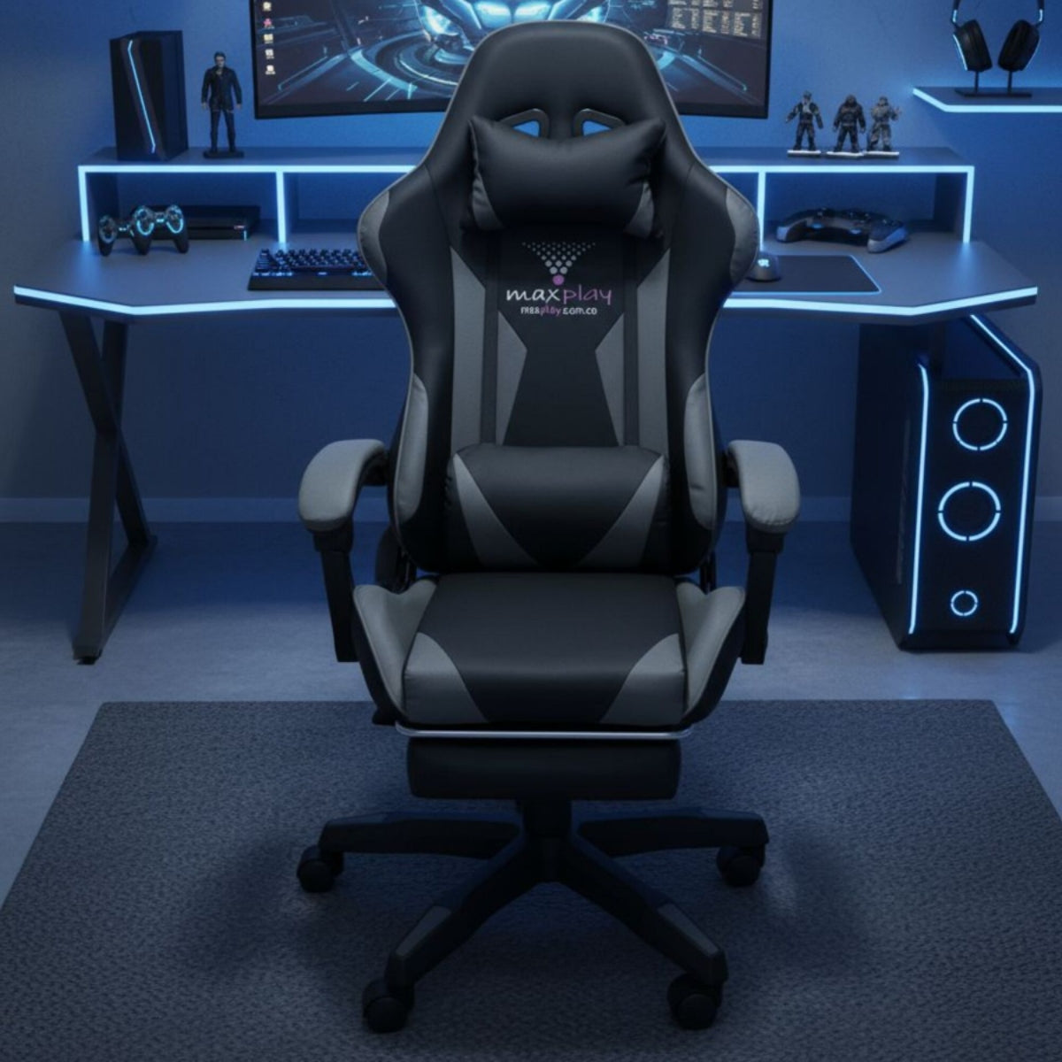 SILLA GAMER RECLINABLE CON  MASAJEADOR LUMBAR Y REPOSA PIES