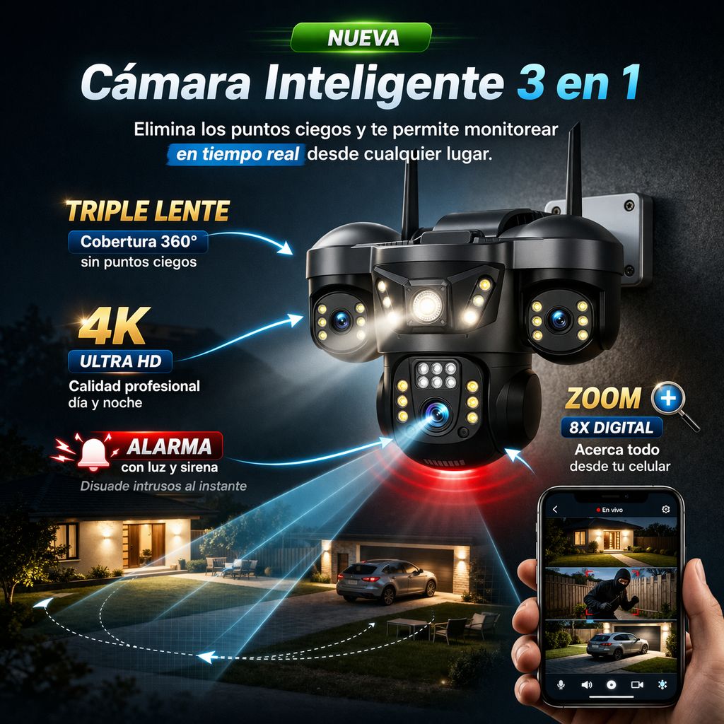CAMARA DE SEGURIDAD 3 EN 1 WIFI CON SENSOR Y ALARMA