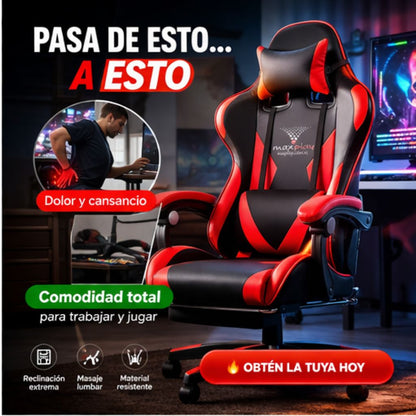 SILLA GAMER CON MASAJEADOR Y REPOSA PIES