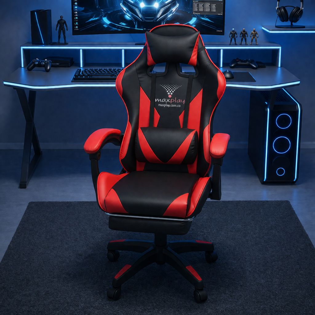 SILLA GAMER RECLINABLE CON  MASAJEADOR LUMBAR Y REPOSA PIES