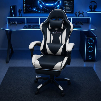 SILLA GAMER RECLINABLE CON  MASAJEADOR LUMBAR Y REPOSA PIES