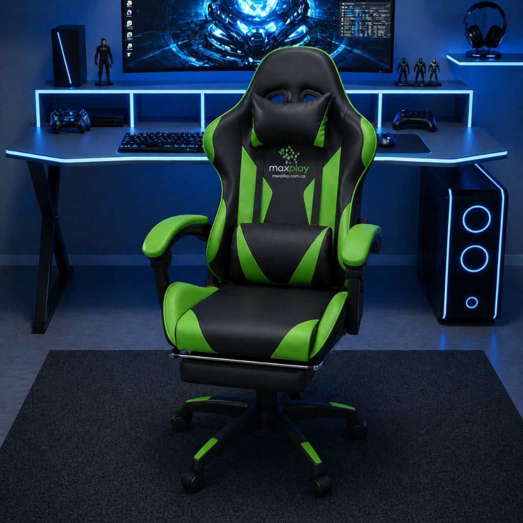 SILLA GAMER RECLINABLE CON  MASAJEADOR LUMBAR Y REPOSA PIES