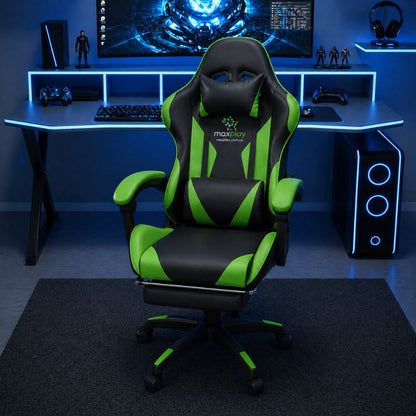 SILLA GAMER RECLINABLE CON  MASAJEADOR LUMBAR Y REPOSA PIES