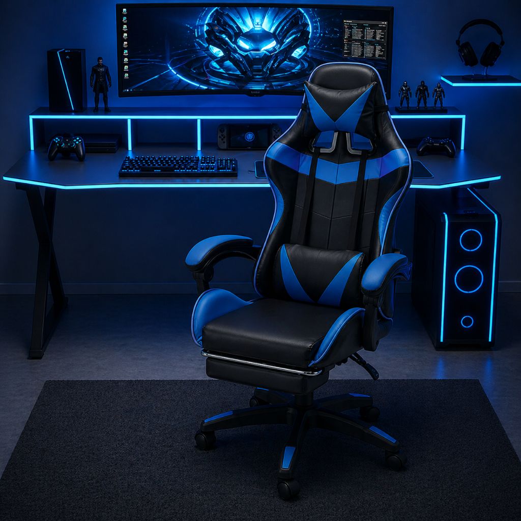 SILLA GAMER RECLINABLE CON  MASAJEADOR LUMBAR Y REPOSA PIES