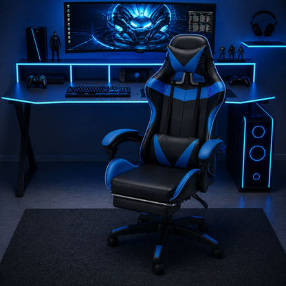 SILLA GAMER RECLINABLE CON  MASAJEADOR LUMBAR Y REPOSA PIES